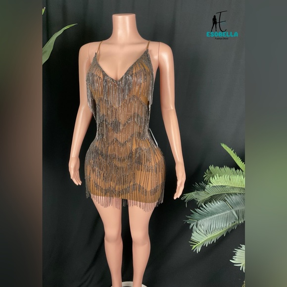 knee length dresses for ladies Lizzie crystal fringe mini dress – Chaud Tokyo main image 1